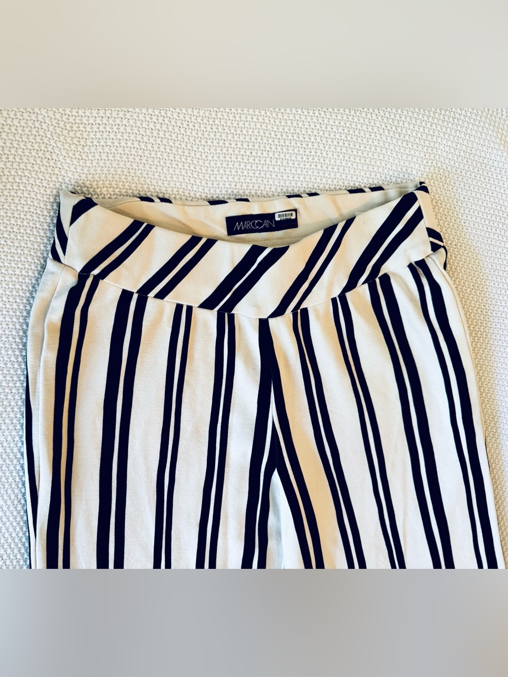 MARC CAIN Black & White Vertical-Stripe Wide Leg Trousers Pull-On Pants - Picture 5 of 16